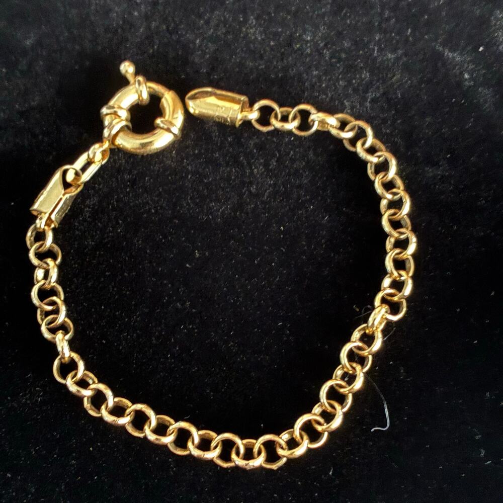 Gold Tone Rolo Chain Bracelet 7" Bolt Ring Clasp Round Link Minimalist Layering